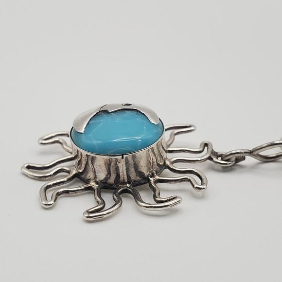 Sterling Silver Larimar Sun Moon Pendant 23" Snake Chain Necklace Made in Mexico - Picture 5 of 12